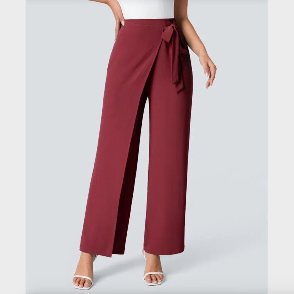 HALARA Wide Leg Wrap Pants in Burgundy